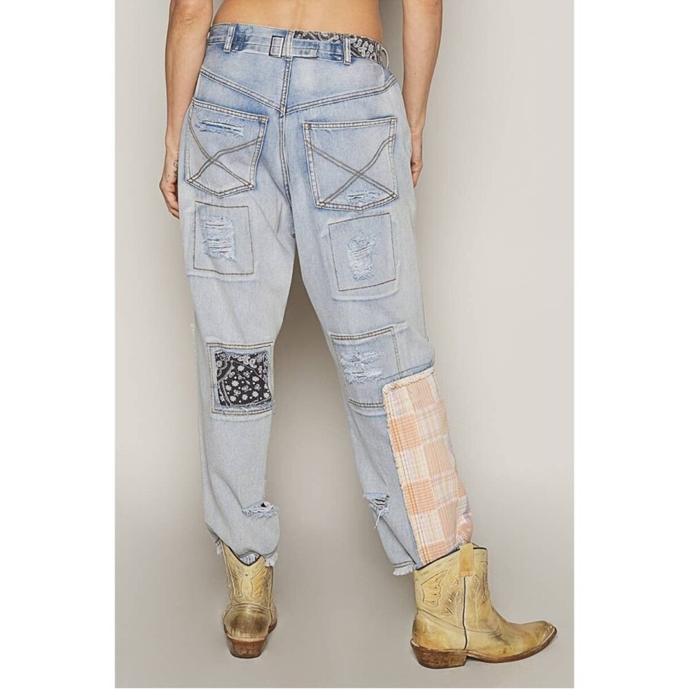 Pol Patchwork Detail Distressed Ankle Relaxed Fit… - image 2
